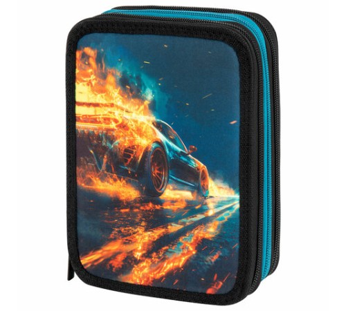 Пенал BRAUBERG, 3 отделения, полиэстер, 21х14 см, 