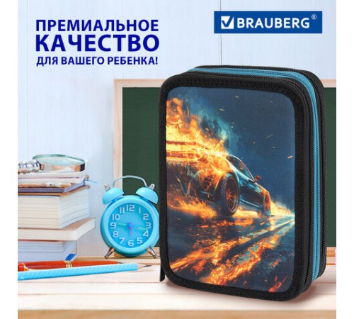 Пенал BRAUBERG, 3 отделения, полиэстер, 21х14 см, 