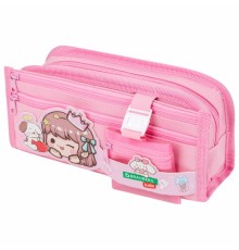 Пенал мягкий BRAUBERG KIDS, 3 отделения, кармашек на карабине, полиэстер, 