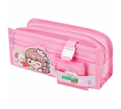 Пенал мягкий BRAUBERG KIDS, 3 отделения, кармашек на карабине, полиэстер, 