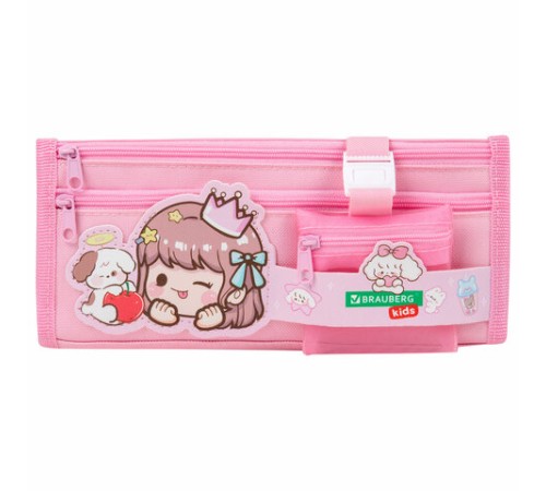 Пенал мягкий BRAUBERG KIDS, 3 отделения, кармашек на карабине, полиэстер, 