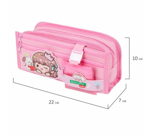 Пенал мягкий BRAUBERG KIDS, 3 отделения, кармашек на карабине, полиэстер, 