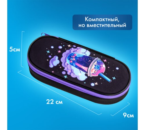 Пенал-футляр BRAUBERG, 1 отделение, органайзер, полиэстер, 22x9х5 см, 