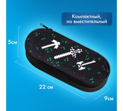 Пенал-футляр BRAUBERG, 1 отделение, органайзер, полиэстер, 22x9х5 см, 