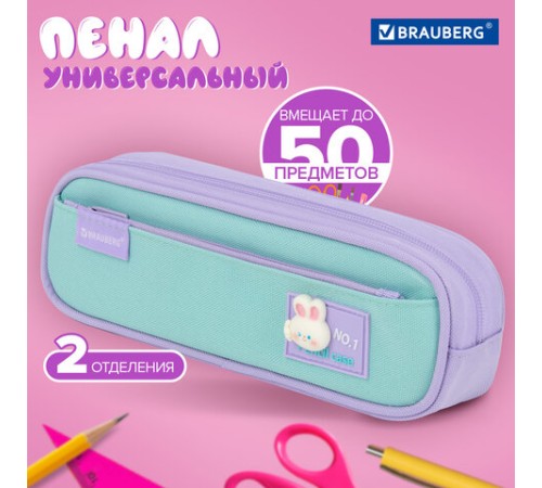 Пенал-футляр BRAUBERG, 2 отделения, 3D-элемент, полиэстер, 