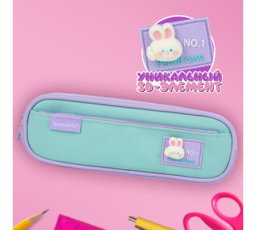 Пенал-футляр BRAUBERG, 2 отделения, 3D-элемент, полиэстер, 