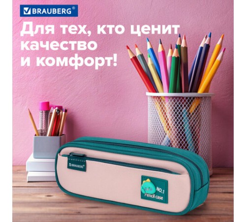 Пенал-футляр BRAUBERG, 2 отделения, 3D-элемент, полиэстер, 