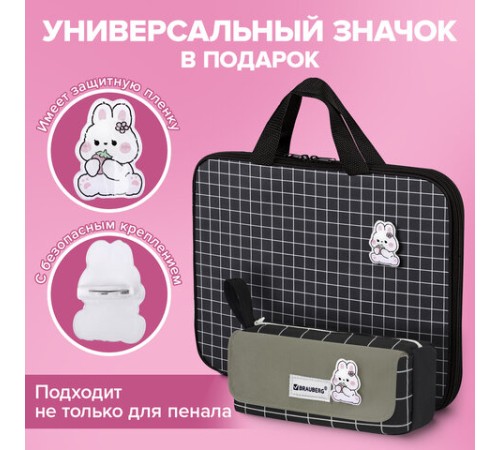 Пенал мягкий BRAUBERG, 1 отделение, карман на липучке, значок, 22х10х6 см, 