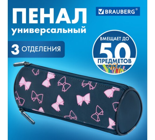 Пенал мягкий BRAUBERG, 3 отделения, нейлон, 21х7х7 см, 