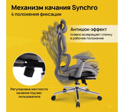 Кресло BRABIX PREMIUM "Evolution ER-700", подножка, слайдер, синхромеханизм, сетка, серое, 532948 Кресло BRABIX PREMIUM "Evolution ER-700", подножка, слайдер, синхромеханизм, сетка, серое, 532948