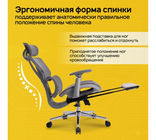 Кресло BRABIX PREMIUM "Evolution ER-700", подножка, слайдер, синхромеханизм, сетка, серое, 532948 Кресло BRABIX PREMIUM "Evolution ER-700", подножка, слайдер, синхромеханизм, сетка, серое, 532948