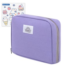 Пенал-органайзер BRAUBERG, 1 отделение, С НАКЛЕЙКАМИ, молния вокруг, канвас, 22x15х6 см, фиолетовый, 273594