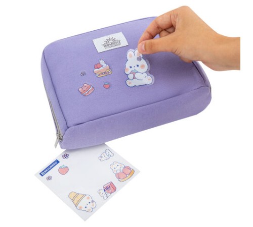 Пенал-органайзер BRAUBERG, 1 отделение, С НАКЛЕЙКАМИ, молния вокруг, канвас, 22x15х6 см, фиолетовый, 273594