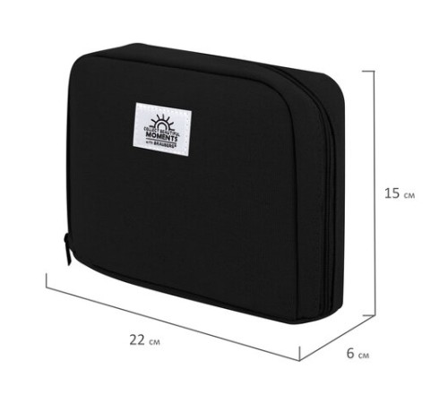 Пенал-органайзер BRAUBERG, 1 отделение, С НАКЛЕЙКАМИ, молния вокруг, канвас, 22x15х6 см, черный, 273596