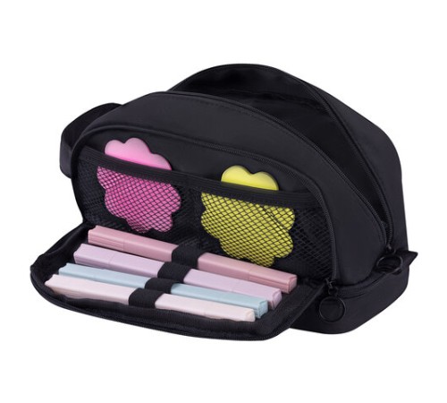 Пенал-органайзер HEIKKI (ХЕЙКИ) с ручкой, значки, 2 отделения, откидная планка, 22x13х10 см, черный, 273599