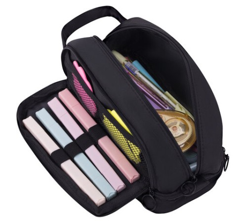 Пенал-органайзер HEIKKI (ХЕЙКИ) с ручкой, значки, 2 отделения, откидная планка, 22x13х10 см, черный, 273599