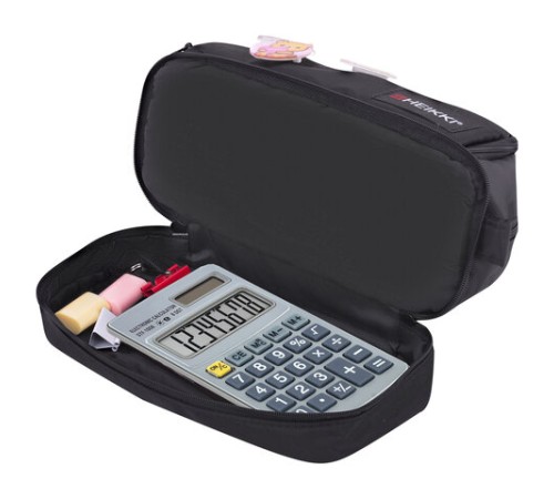 Пенал-органайзер HEIKKI (ХЕЙКИ) с ручкой, значки, 2 отделения, откидная планка, 22x13х10 см, черный, 273599