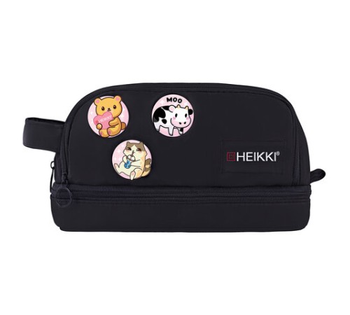 Пенал-органайзер HEIKKI (ХЕЙКИ) с ручкой, значки, 2 отделения, откидная планка, 22x13х10 см, черный, 273599