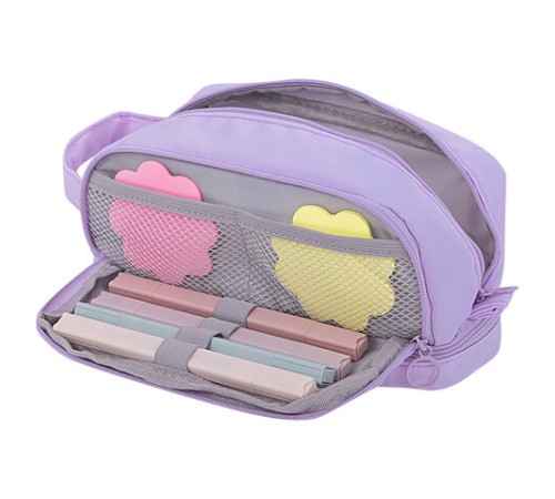 Пенал-органайзер HEIKKI (ХЕЙКИ) с ручкой, значки, 2 отделения, откидная планка, 22x13х10 см, фиолетовый, 273600