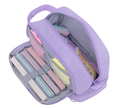 Пенал-органайзер HEIKKI (ХЕЙКИ) с ручкой, значки, 2 отделения, откидная планка, 22x13х10 см, фиолетовый, 273600