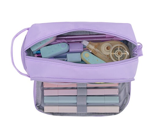 Пенал-органайзер HEIKKI (ХЕЙКИ) с ручкой, значки, 2 отделения, откидная планка, 22x13х10 см, фиолетовый, 273600