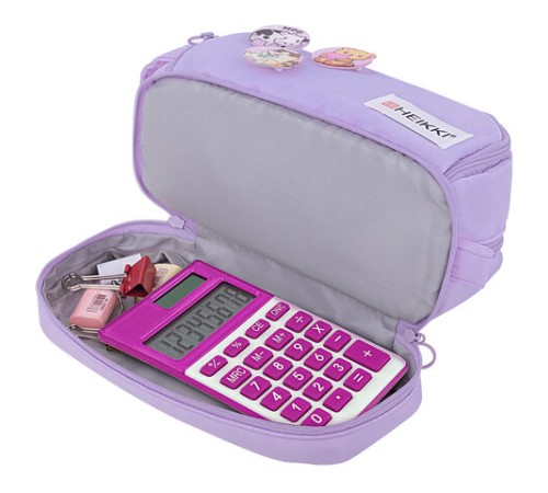 Пенал-органайзер HEIKKI (ХЕЙКИ) с ручкой, значки, 2 отделения, откидная планка, 22x13х10 см, фиолетовый, 273600