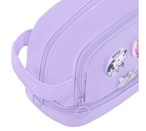 Пенал-органайзер HEIKKI (ХЕЙКИ) с ручкой, значки, 2 отделения, откидная планка, 22x13х10 см, фиолетовый, 273600