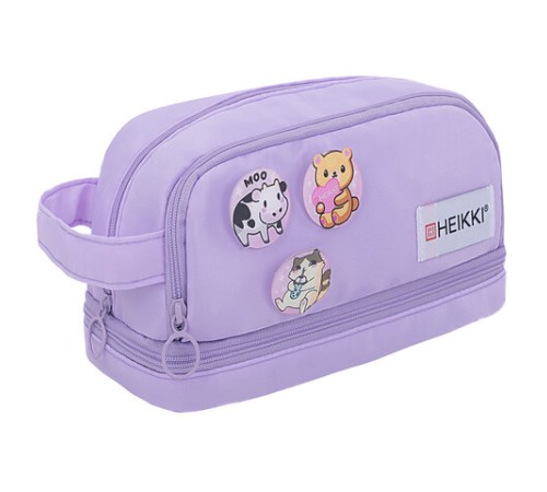 Пенал-органайзер HEIKKI (ХЕЙКИ) с ручкой, значки, 2 отделения, откидная планка, 22x13х10 см, фиолетовый, 273600