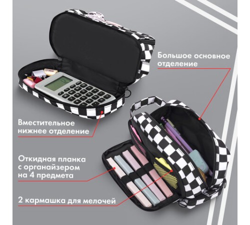Пенал-органайзер HEIKKI (ХЕЙКИ) с ручкой, значки, 2 отделения, откидная планка, 22x13х10 см, 