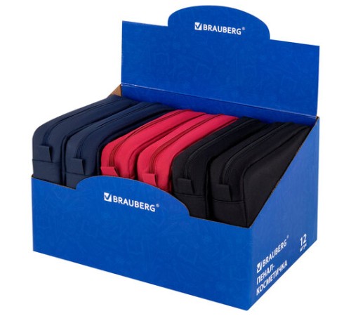 Пенал мягкий BRAUBERG, 2 отделения, ассорти 3 цвета, 