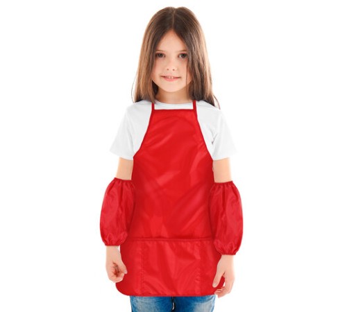 Фартук с нарукавниками для уроков труда ПИФАГОР, 3 кармана, увеличенный размер, 45x60 см, красный, 273745