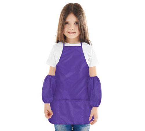 Фартук с нарукавниками для уроков труда ПИФАГОР, 3 кармана, стандартный размер, 44x55 см, фиолетовый, 273752