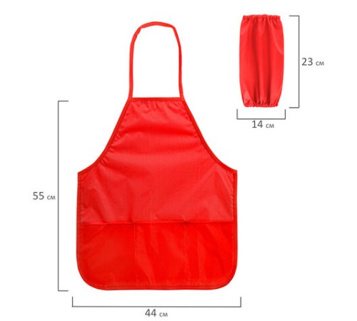 Фартук с нарукавниками для уроков труда ПИФАГОР, 3 кармана, стандартный размер, 44x55 см, красный, 273753