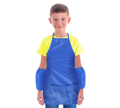 Фартук с нарукавниками для уроков труда ПИФАГОР, 3 кармана, стандартный размер, 44x55 см, синий, 273754