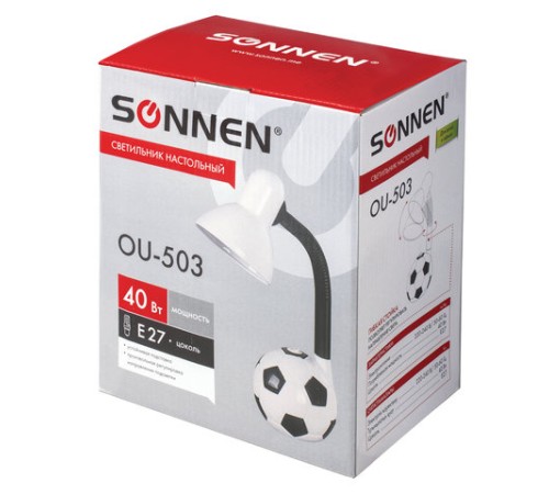 Настольная лампа / светильник SONNEN OU-503, на подставке, цоколь Е27, "Мяч", белый, 236675