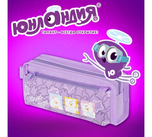 Пенал ЮНЛАНДИЯ ЮНИОР, 2 отделения, с ручкой, полиэстер, 