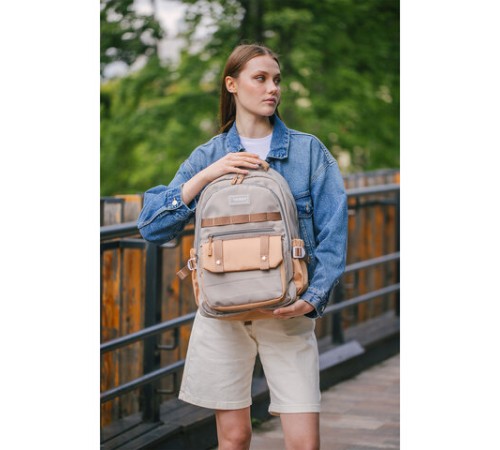 Рюкзак HEIKKI GOODLY (ХЕЙКИ) универсальный, 2 отделения, отделение для ноутбука, бежевый, 46x33x18 см, 273868