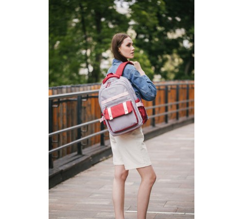 Рюкзак HEIKKI GOODLY (ХЕЙКИ) универсальный, 2 отделения, отделение для ноутбука, серый/красный, 46x33x18 см, 273869