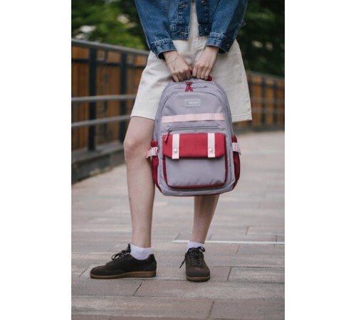 Рюкзак HEIKKI GOODLY (ХЕЙКИ) универсальный, 2 отделения, отделение для ноутбука, серый/красный, 46x33x18 см, 273869