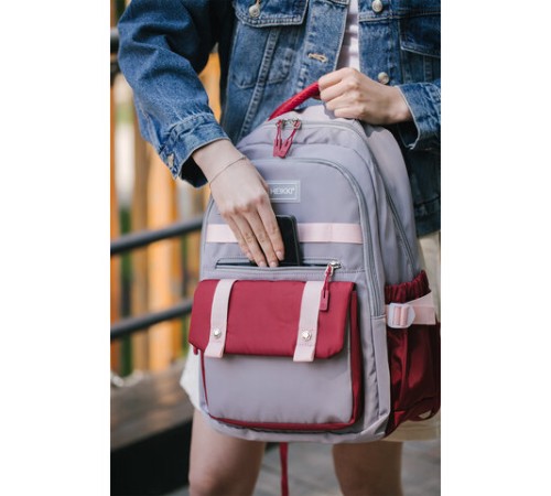 Рюкзак HEIKKI GOODLY (ХЕЙКИ) универсальный, 2 отделения, отделение для ноутбука, серый/красный, 46x33x18 см, 273869