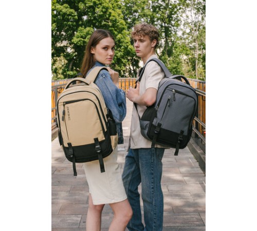 Рюкзак HEIKKI VALUABLE (ХЕЙКИ) универсальный, 2 отделения, отделение для ноутбука, бежевый, 48x33x19 см, 273870