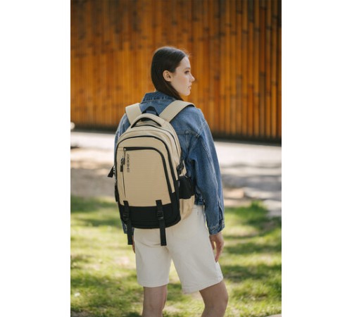 Рюкзак HEIKKI VALUABLE (ХЕЙКИ) универсальный, 2 отделения, отделение для ноутбука, бежевый, 48x33x19 см, 273870
