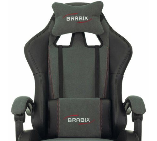 Кресло компьютерное BRABIX "Striker GM-121", синхромеханизм, 2 подушки, экокожа/велюр, черное/серое, 532961