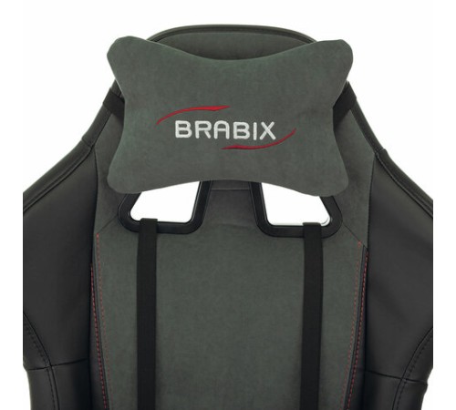 Кресло компьютерное BRABIX "Striker GM-121", синхромеханизм, 2 подушки, экокожа/велюр, черное/серое, 532961