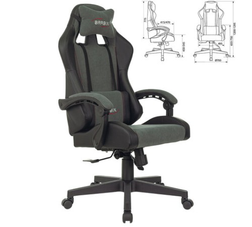 Кресло компьютерное BRABIX "Striker GM-121", синхромеханизм, 2 подушки, экокожа/велюр, черное/серое, 532961