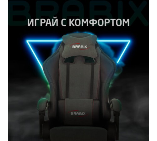 Кресло компьютерное BRABIX "Striker GM-121", синхромеханизм, 2 подушки, экокожа/велюр, черное/серое, 532961