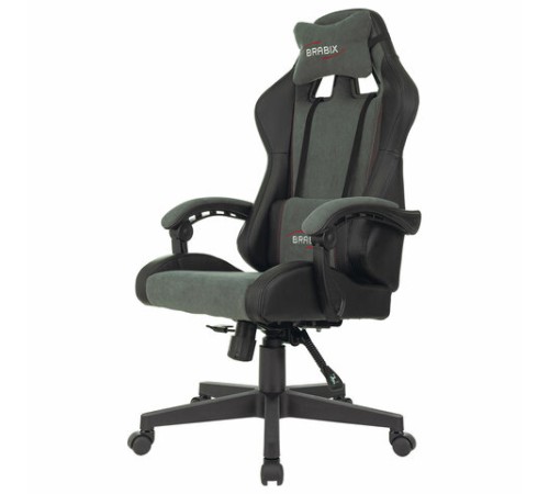 Кресло компьютерное BRABIX "Striker GM-121", синхромеханизм, 2 подушки, экокожа/велюр, черное/серое, 532961