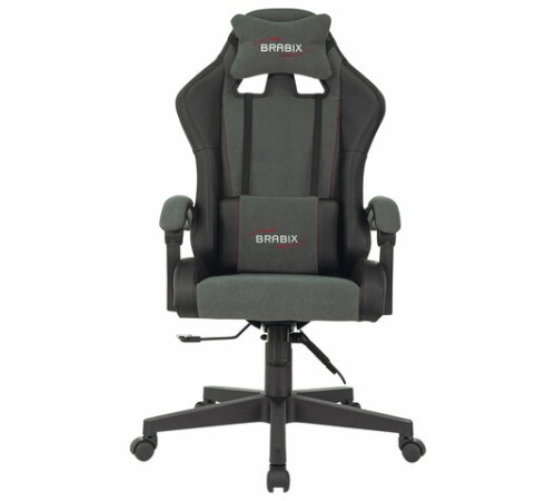 Кресло компьютерное BRABIX "Striker GM-121", синхромеханизм, 2 подушки, экокожа/велюр, черное/серое, 532961