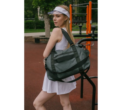 Сумка спортивная HEIKKI QUICK MOVE (ХЕЙКИ), карман на молнии, багажная лента, серая, 41х32х15 см, 273879