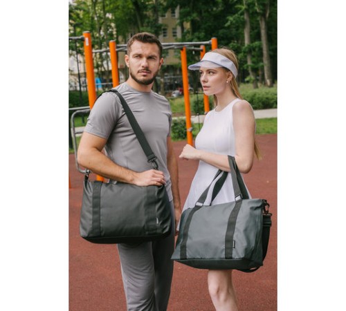 Сумка спортивная HEIKKI QUICK MOVE (ХЕЙКИ), карман на молнии, багажная лента, серая, 41х32х15 см, 273879